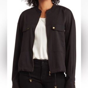 Ellen Tracy Women Jacket Bomber Jacket Black, Sz M, Front Zip Harper Crop Goth
